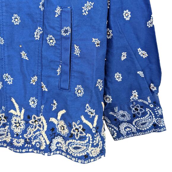 Vintage 90s Y2K Jean Denim Jacket Embroidered Paisley Retro Rhinestones Blue L - Picture 5 of 8